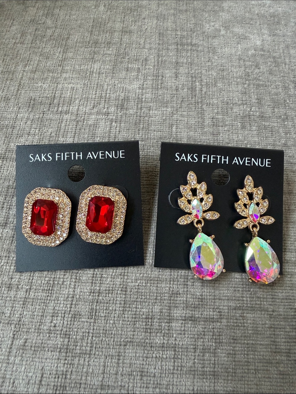 Saks Fifth Avenue Red Crystal and Aurora Drop Gold-Tone Earrings Set